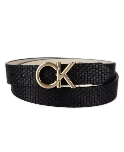 Women's Reversible Puffed CK Monogram Buckle Belt - Black/Bone 