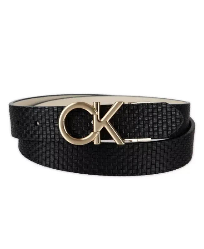 Women's Reversible Puffed CK Monogram Buckle Belt - Black/Bone - 1