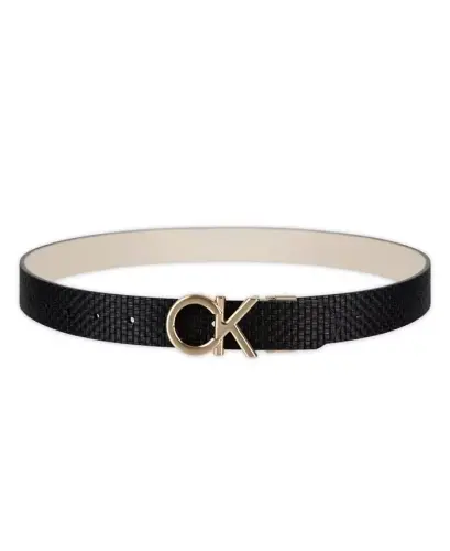 Women's Reversible Puffed CK Monogram Buckle Belt - Black/Bone - 6