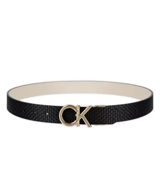 Women's Reversible Puffed CK Monogram Buckle Belt - Black/Bone - 6