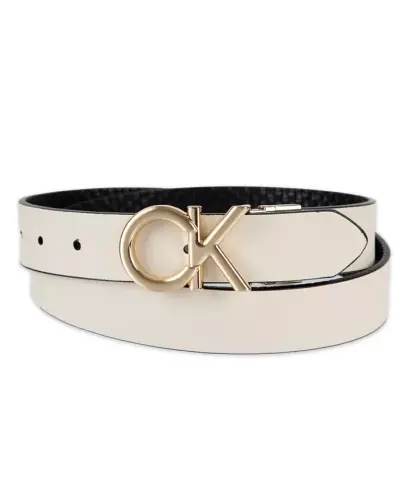 Women's Reversible Puffed CK Monogram Buckle Belt - Black/Bone - CALVIN KLEIN (1)