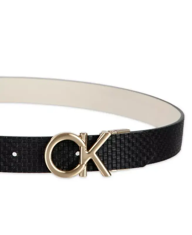 Women's Reversible Puffed CK Monogram Buckle Belt - Black/Bone - 3