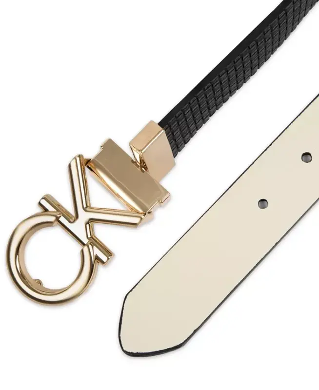Women's Reversible Puffed CK Monogram Buckle Belt - Black/Bone - 4