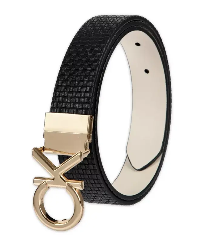 Women's Reversible Puffed CK Monogram Buckle Belt - Black/Bone - 5