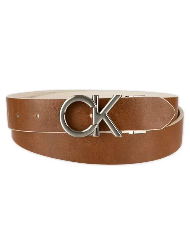 Women's Reversible Puffed CK Monogram Buckle Belt - Bone/Brown - 2