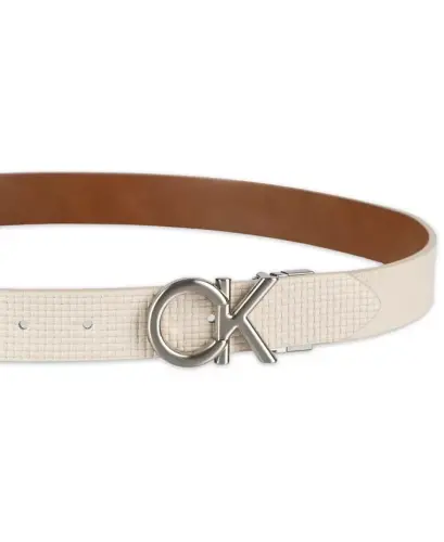 Women's Reversible Puffed CK Monogram Buckle Belt - Bone/Brown - 3