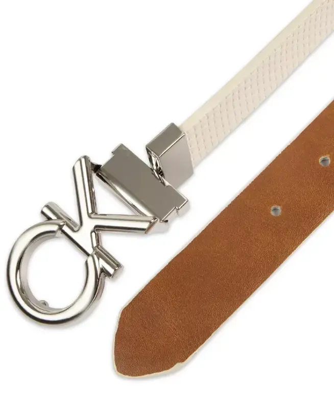 Women's Reversible Puffed CK Monogram Buckle Belt - Bone/Brown - 4