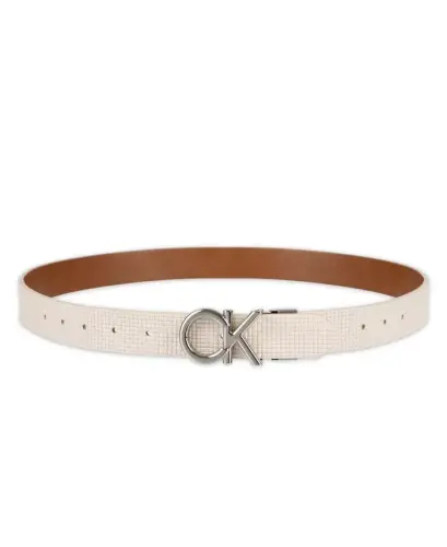 Women's Reversible Puffed CK Monogram Buckle Belt - Bone/Brown - 6