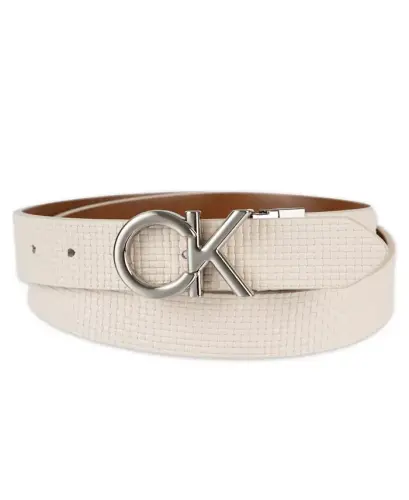 Women's Reversible Puffed CK Monogram Buckle Belt - Bone/Brown 