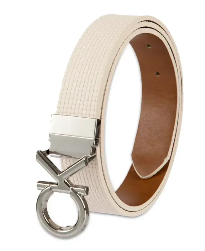 Women's Reversible Puffed CK Monogram Buckle Belt - Bone/Brown - 5
