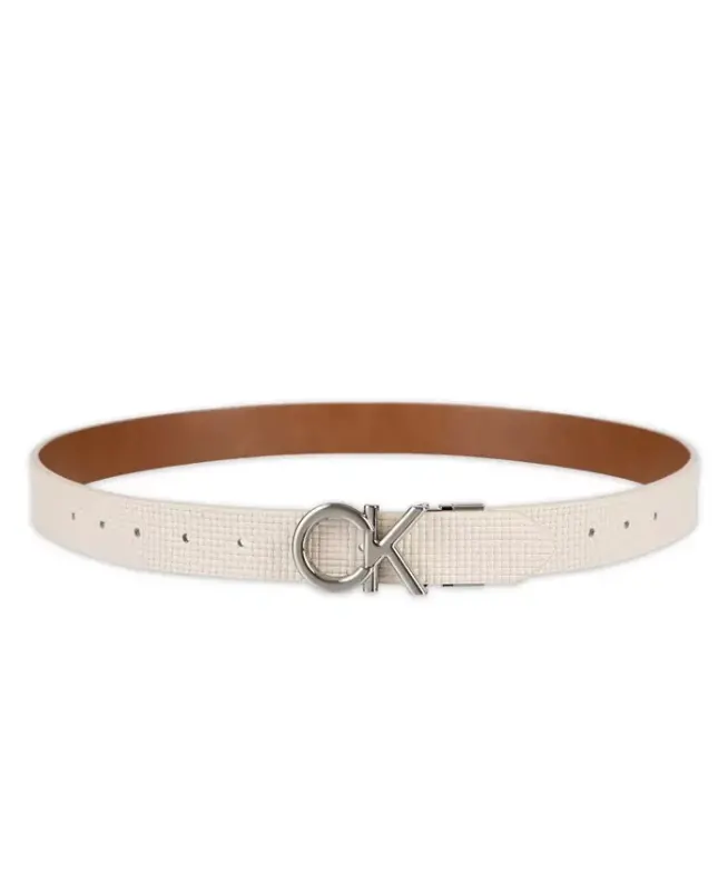 Women's Reversible Puffed CK Monogram Buckle Belt - Bone/Brown - 6