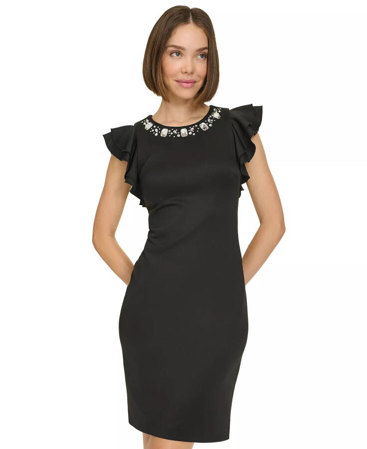 Women's Rhinestone-Trim Flutter-Sleeve Dress Black - 1