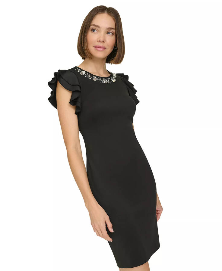 Women's Rhinestone-Trim Flutter-Sleeve Dress Black - 2