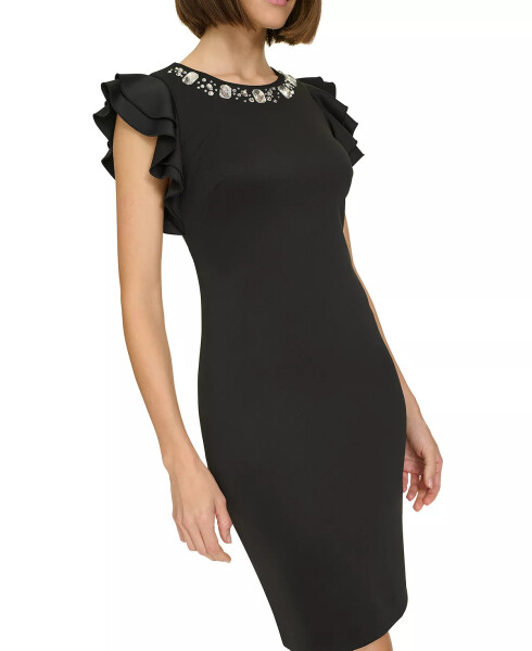 Women's Rhinestone-Trim Flutter-Sleeve Dress Black - 3