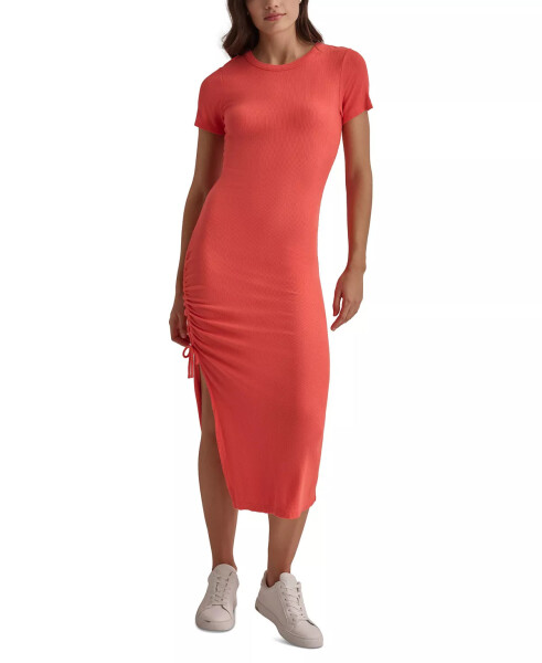 Women's Rib-Knit Bodycon Midi Dress Hot Coral - 1