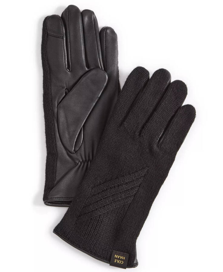 Women's Rib-Knit Leather-Palm Gloves Caviar - 1