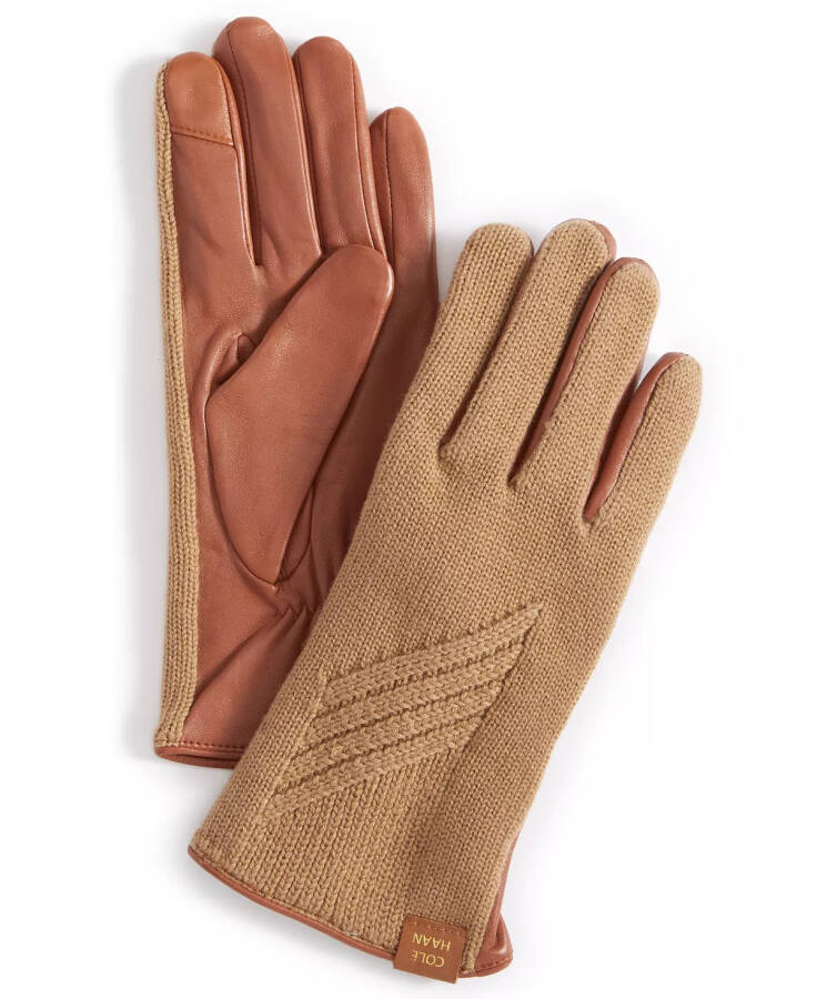 Women's Rib-Knit Leather-Palm Gloves Oxford Tan - 1