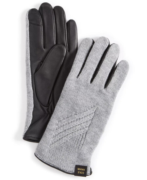 Women's Rib-Knit Leather-Palm Gloves Soft Grey - 1