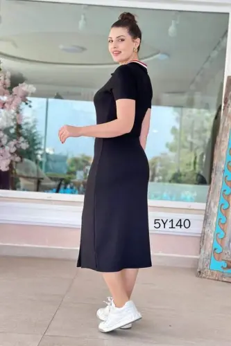 Women's Ribbed Collar Double Slit Dress - 8