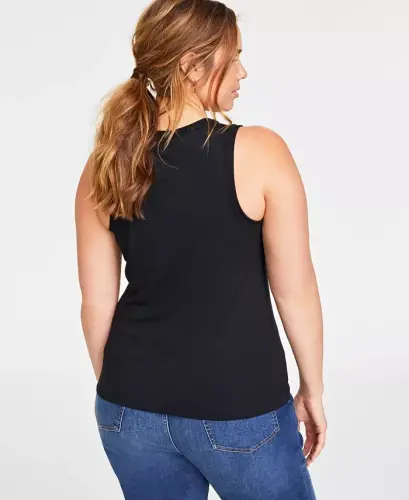 Women's Ribbed High-Neck Tank Top, Created for Modazone-Deep Black - 6