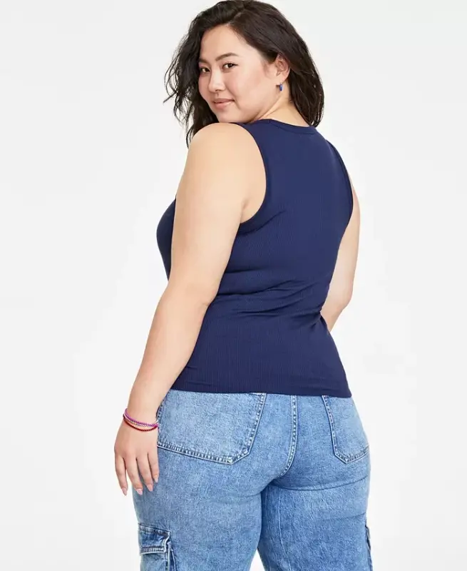 Women's Ribbed High-Neck Tank Top, Created for Modazone-Intrepid Blue - 4