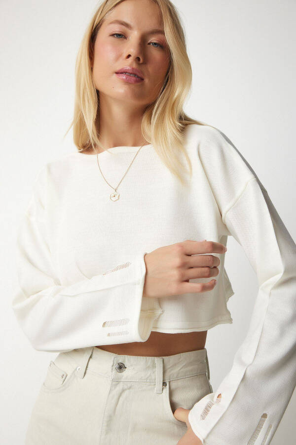 Women's Ribbed Knit Crop Sweater Kİ0009 - 2