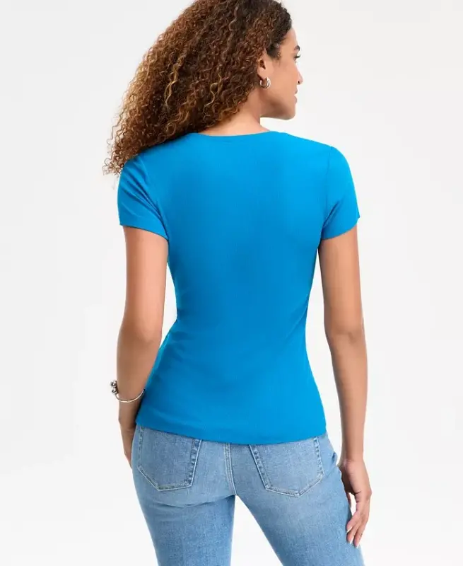 Women's Ribbed Scoop-Neck Top, Exclusively at Modazone - Bijoux Blue - 2
