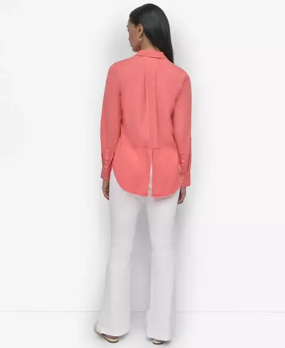 Women's Roll-Tab-Sleeve Button-Front Shirt - Coral Crush - 5