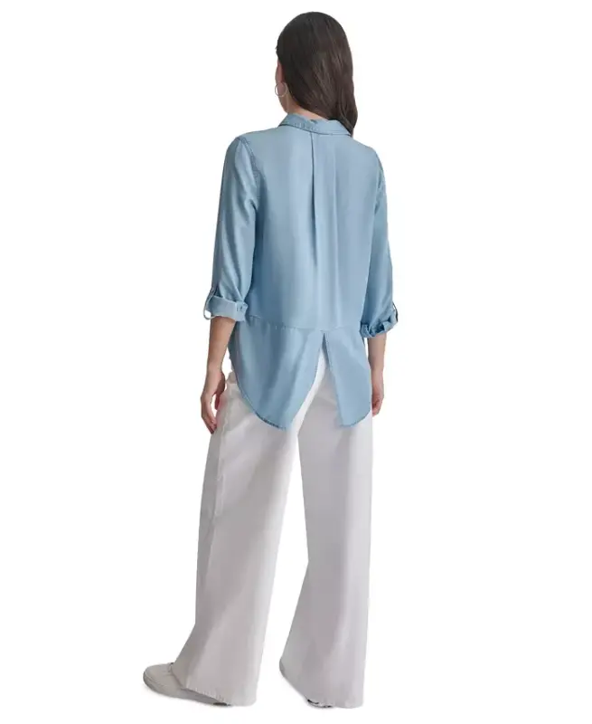 Women's Roll-Tab-Sleeve Button-Front Shirt - Fjz - Chambray - 7