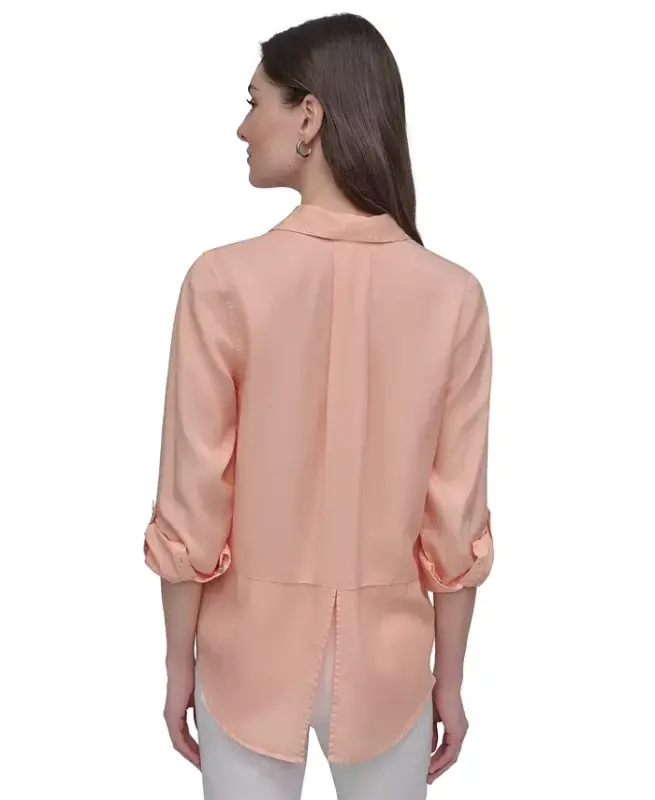 Women's Roll-Tab-Sleeve Button-Front Shirt - Trd - Tropcl Peach - 5