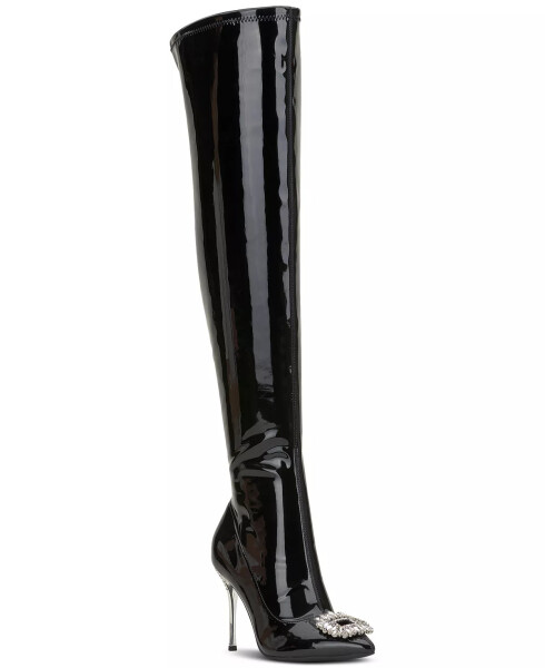 Women's Romina Embellished Pointed-Toe Over-The-Knee Boots, Created for Modazone Black Patent - 7