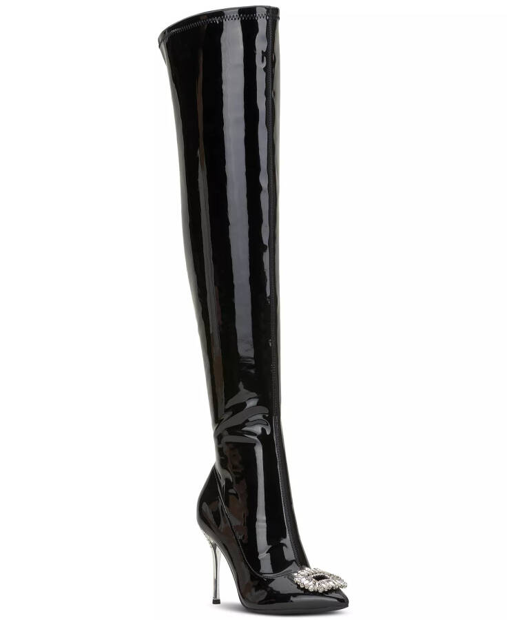 Women's Romina Embellished Pointed-Toe Over-The-Knee Boots, Created for Modazone Black Patent - 1