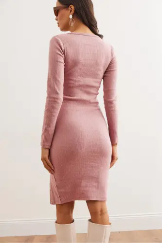 Women's Rose Button Detailed Slit Plush - 7