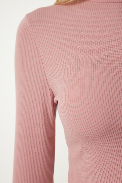 Women's Rose Crepe High Neck Ribbed Corset Crop Blouse ub00165 - 4