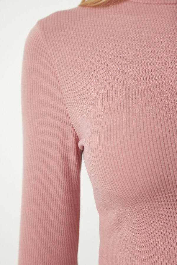 Women's Rose Crepe High Neck Ribbed Corset Crop Blouse ub00165 - 4