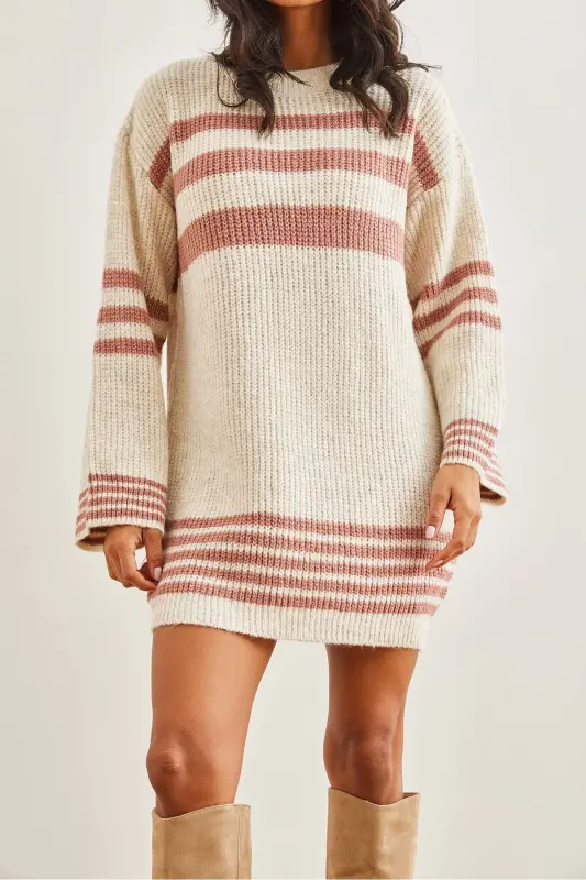 Women's Rose Gold Line Detailed Soft Textured Knit - 2