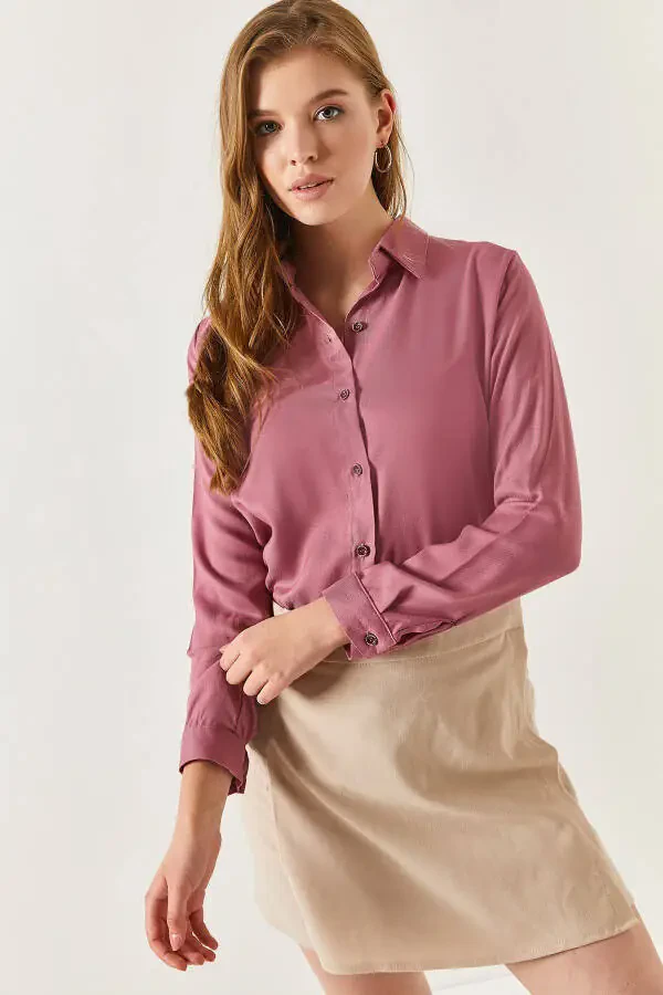 Women's Rose Long Sleeve Plain Shirt ARM-18Y001176 - 1