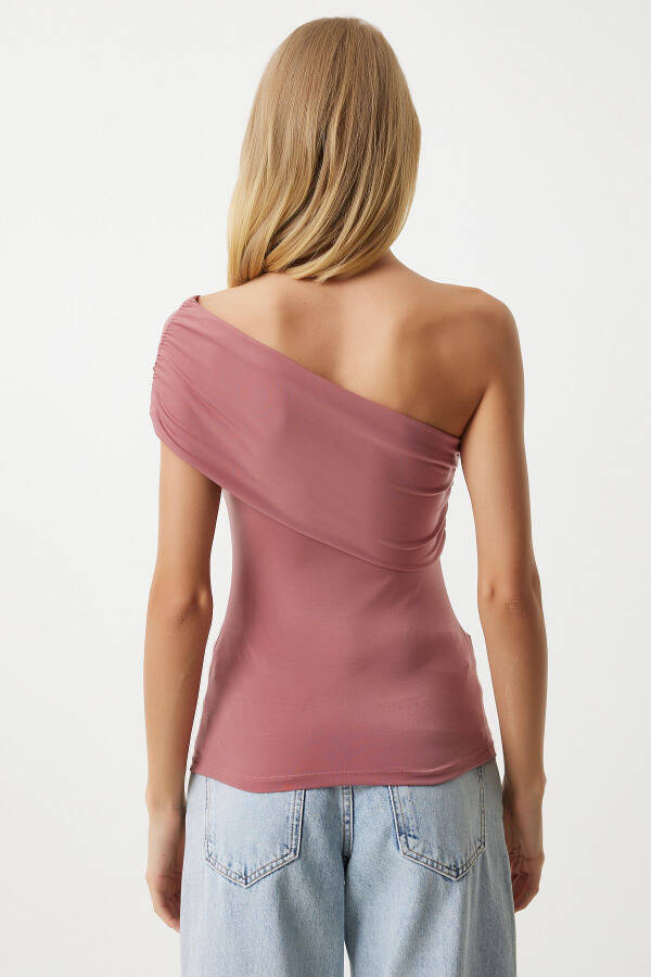 Women's Rose Pink One Shoulder Ruffle Knit Blouse DZ00112 - 5