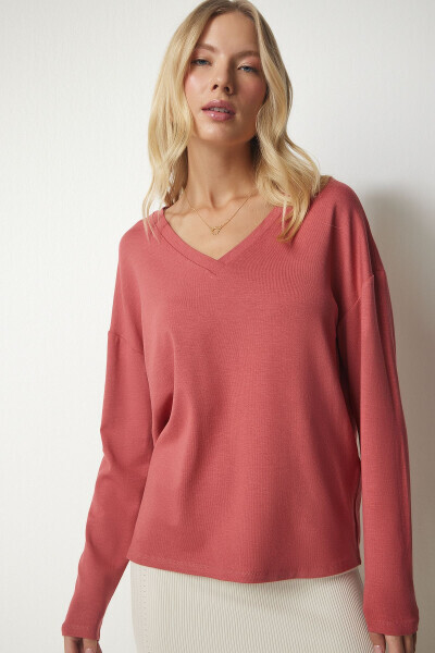 Women's Rose V-Neck Knitted Blouse UB00150 - 4