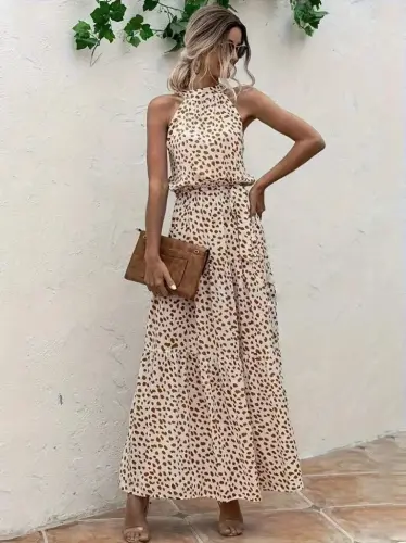 Women's Round Neck Elastic Waist Patterned Supreme Dress - BÜYÜKBEDENIZ (1)