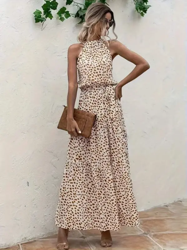 Women's Round Neck Elastic Waist Patterned Supreme Dress - 2