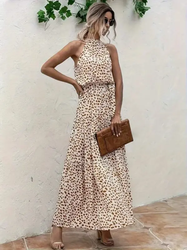 Women's Round Neck Elastic Waist Patterned Supreme Dress - 5