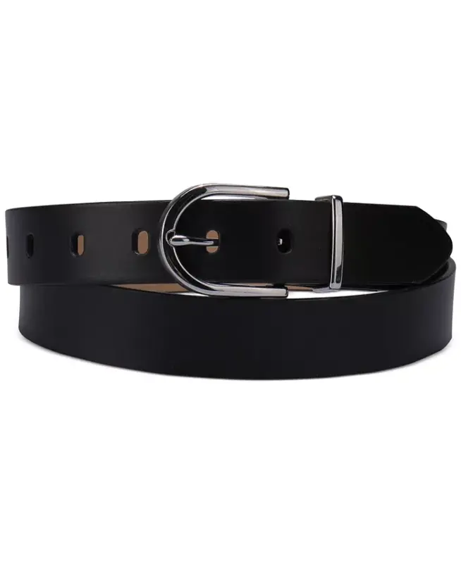 Women's Rounded Buckle Trouser Pant Dress Belt - Black - 1