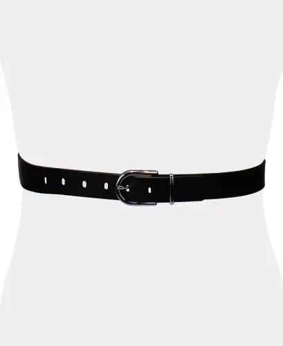 Women's Rounded Buckle Trouser Pant Dress Belt - Black - 4