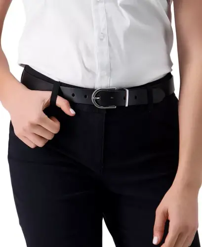 Women's Rounded Buckle Trouser Pant Dress Belt - Black - 5