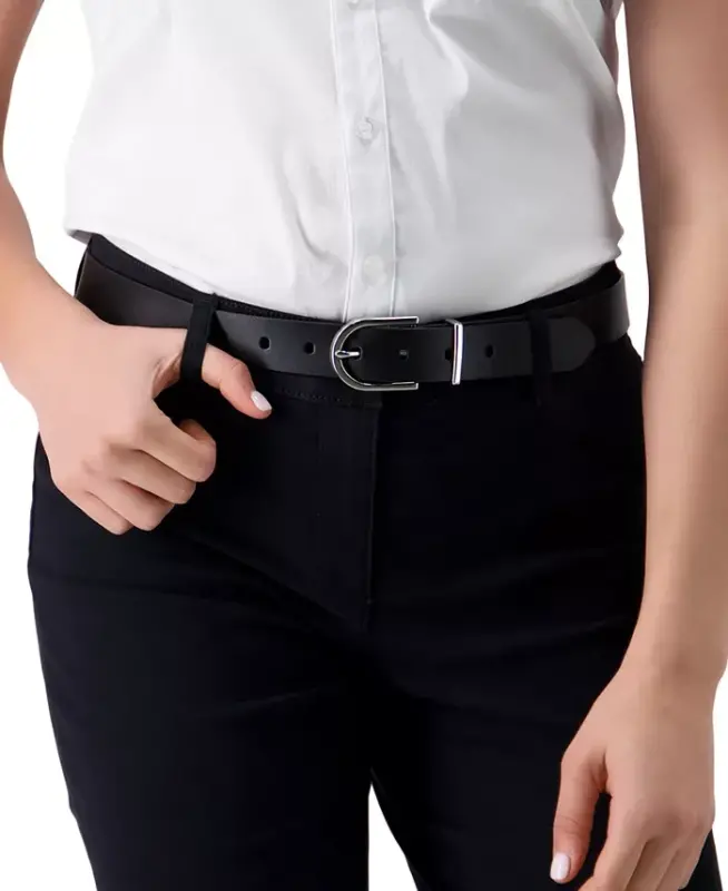 Women's Rounded Buckle Trouser Pant Dress Belt - Black - 5