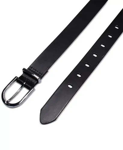 Women's Rounded Buckle Trouser Pant Dress Belt - Black - 3