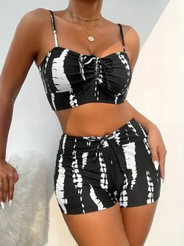 Women's Ruched Detail Strappy Crop Mini Leggings Two-Piece Set - 5