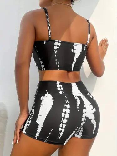 Women's Ruched Detail Tank Crop Top Mini Legging Set - 2