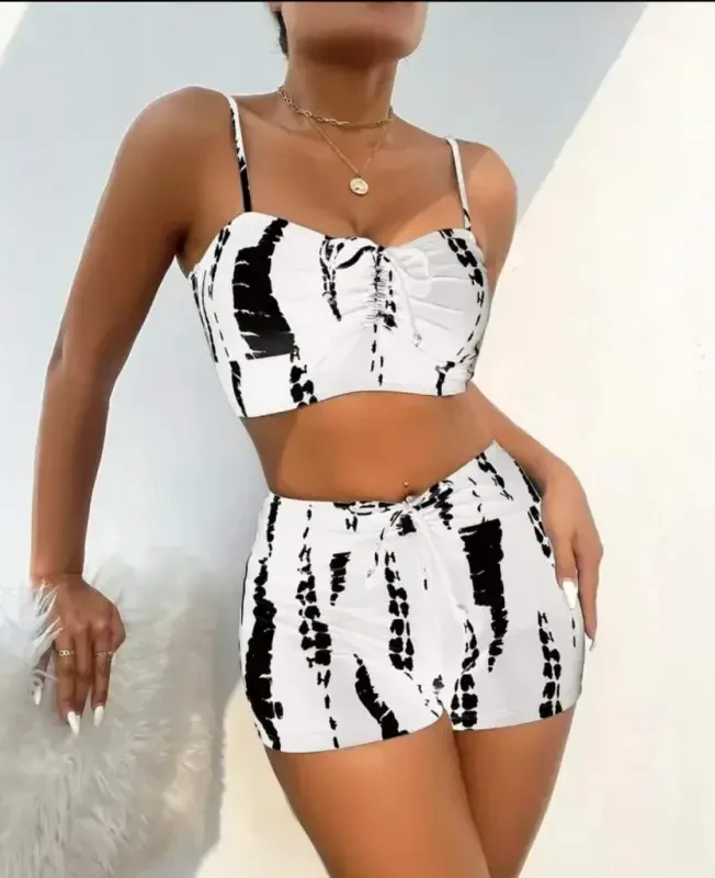 Women's Ruched Detail Tank Top & Mini Legging Set - 12